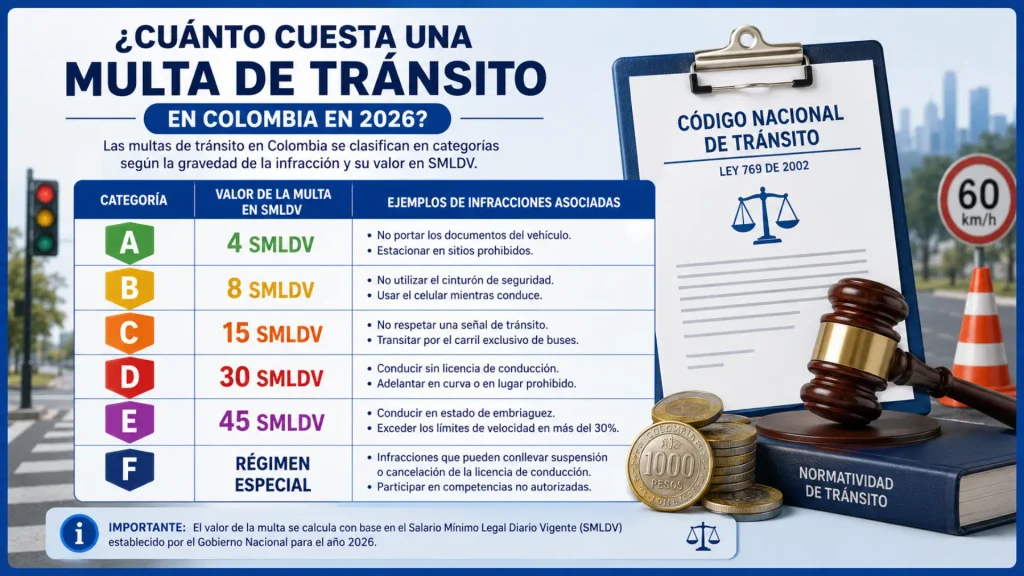 ¿Cuánto Cuesta una Multa de Tránsito en Colombia en 2026?