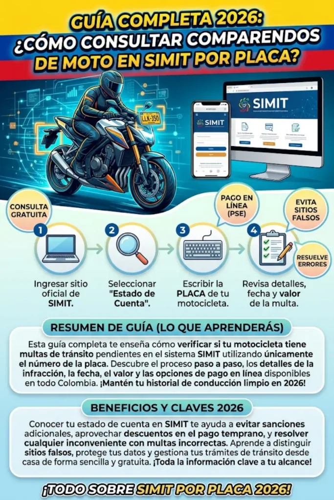 ¿Cómo consultar el comparendo de una motocicleta en SIMIT por placa? Guía completa 2026