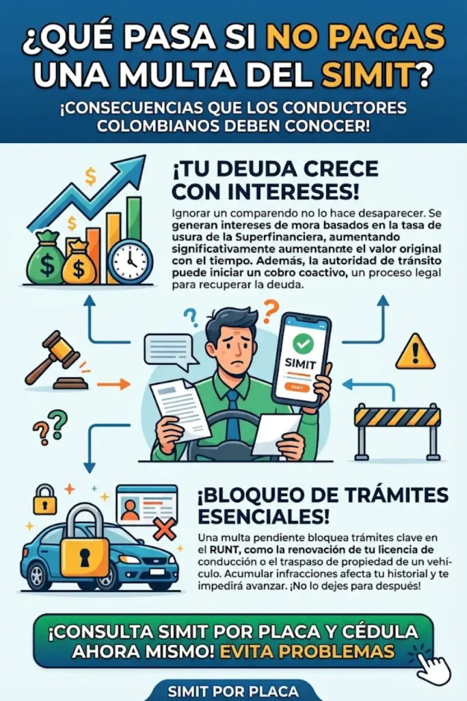 ¿Qué Pasa si No Paga una Multa del SIMIT? Consecuencias de Dejar Comparendos Pendientes