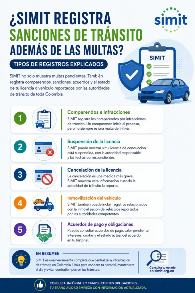 ¿SIMIT registra sanciones de tránsito además de las multas? Tipos de registros explicados