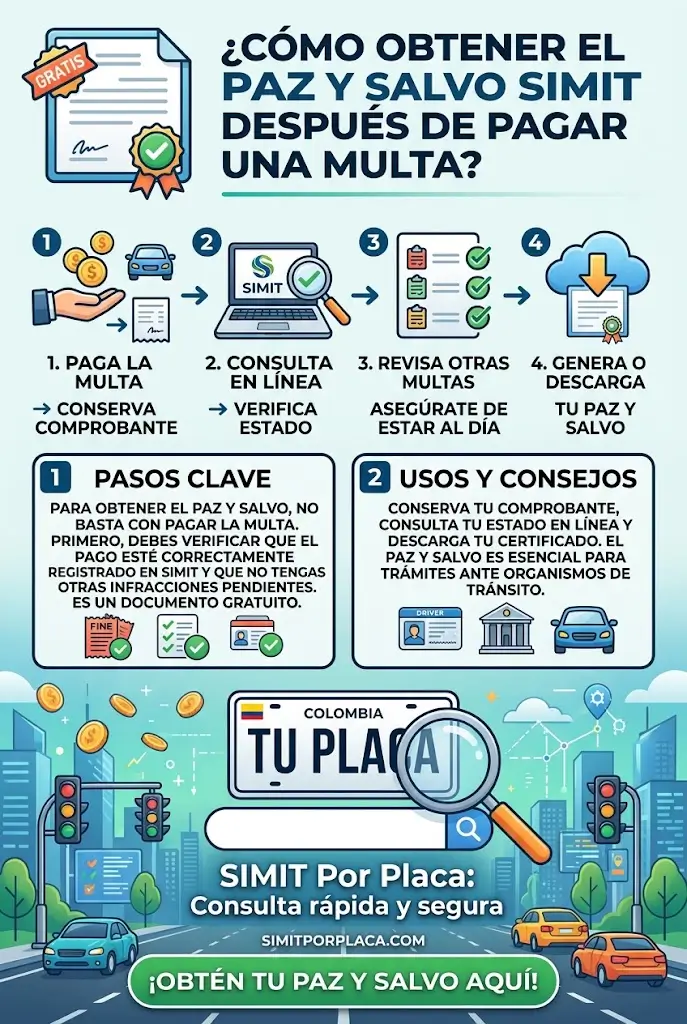 ¿Cómo obtener el Paz y Salvo de SIMIT después de pagar una multa?