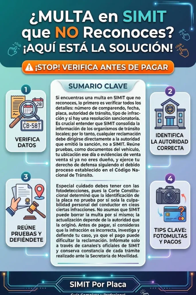 ¿Qué hacer si aparece una multa en SIMIT que no reconoce? 