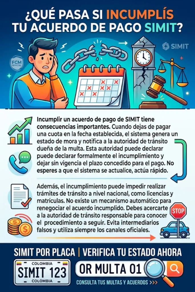 ¿Qué pasa si incumplo un acuerdo de pago de SIMIT?